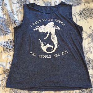 Blue muscle tank, size large. Polyester/cotton blend